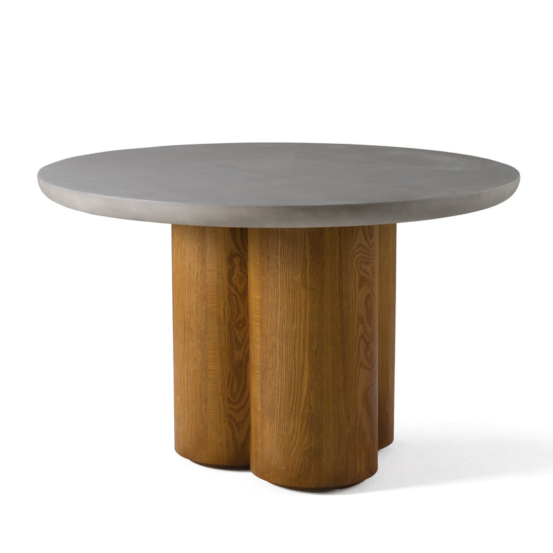 Bateman - Modern Faux Concrete + Walnut Round Dining Table — view 2