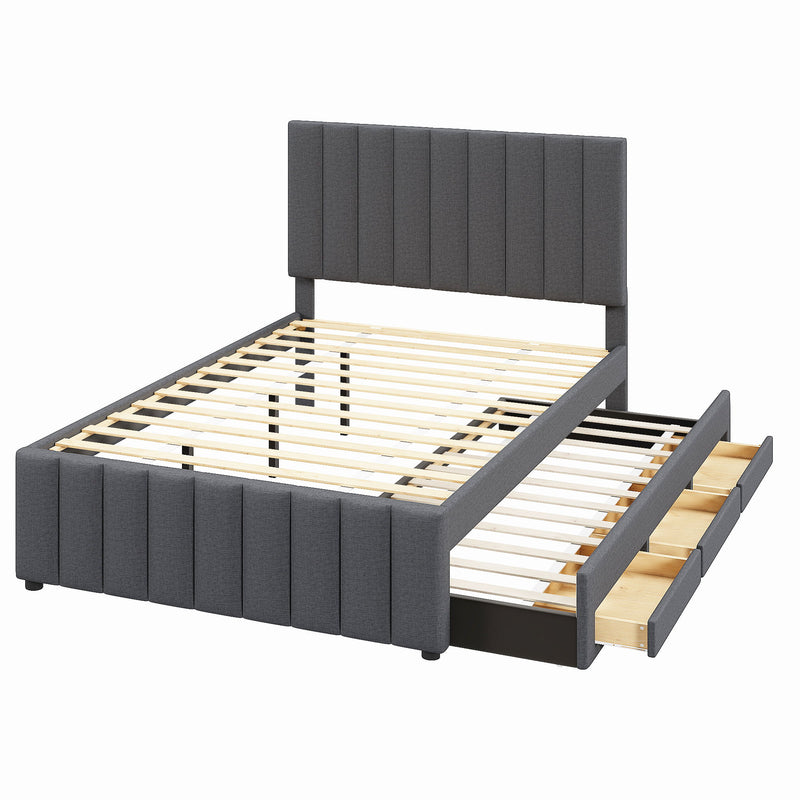Upholstered Platform Bed With Twin Size Trundle And 3 Drawers - R&R Furniture Gallery (Fountain Valley, CA)