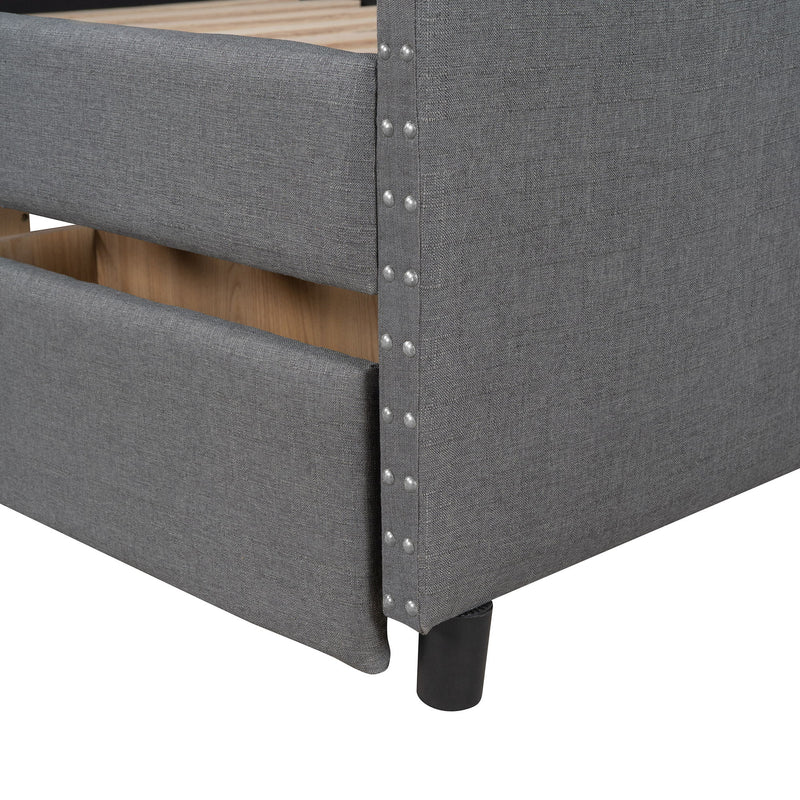 DreamHaus upholstered daybed with two storage drawers and wood slat support, modern storage bed for cozy bedroom decor.
