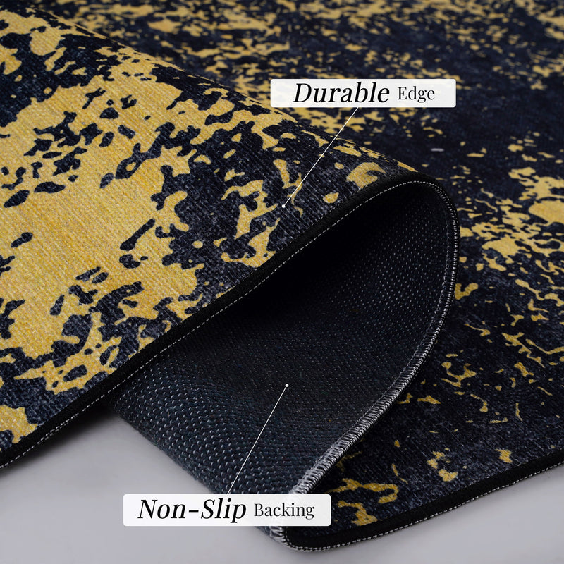 Maval - 8' X 10' Washable Area Rug - Black / Gold - R&R Furniture Gallery (Fountain Valley, CA)