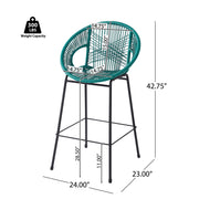 Two Noble House Ferrara outdoor patio barstools with metal frames and woven seats, perfect for outdoor seating.