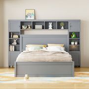 DreamHaus cabinet bed with integrated shelves, storage cabinet, and socket outlets in a modern bedroom setting.