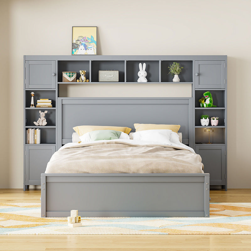DreamHaus cabinet bed with integrated shelves, storage cabinet, and socket outlets in a modern bedroom setting.