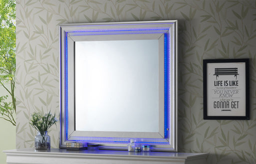 Elegant Lorana transitional LED mirror by Glory Furniture, showcasing a sleek modern mirror with integrated LED lighting.