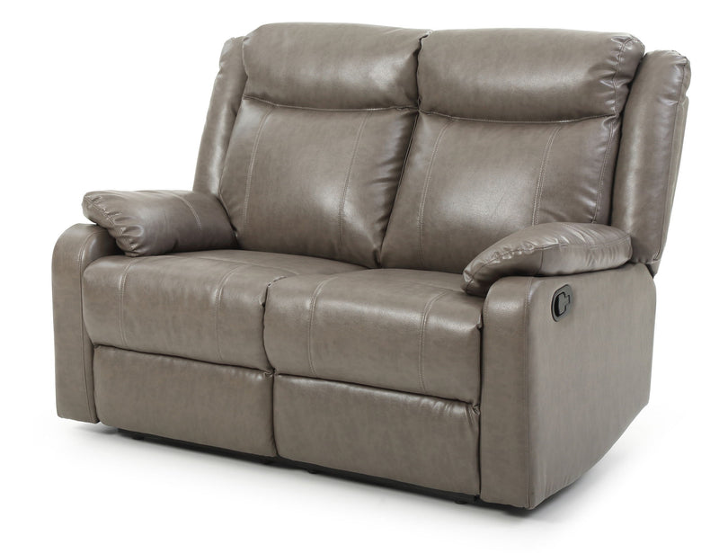 Glory Furniture reclining loveseat for two with plush cushions and armrests, perfect for comfortable seating in a modern living room.