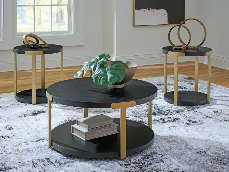 Shylore - Occasional Table Set (Set of 3) - Black / Brass Finish - R&R Furniture Gallery (Fountain Valley, CA)