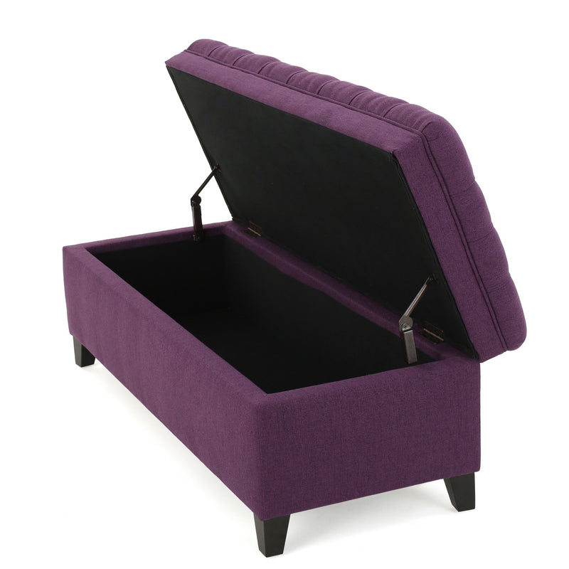 Juliana storage ottoman by Noble House with birch wood legs, soft cushioned top, and spacious interior for versatile home storage.