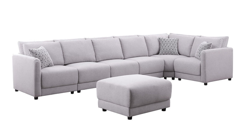 Penelope - Fabric Reversible Modular Sectional Sofa With Ottoman And Pillows - R&R Furniture Gallery (Fountain Valley, CA)