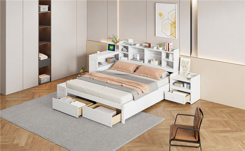 Platform Bed With Multi Functional Storage Space, Nightstand, 2 Drawers, USB Ports And Desk - R&R Furniture Gallery (Fountain Valley, CA)