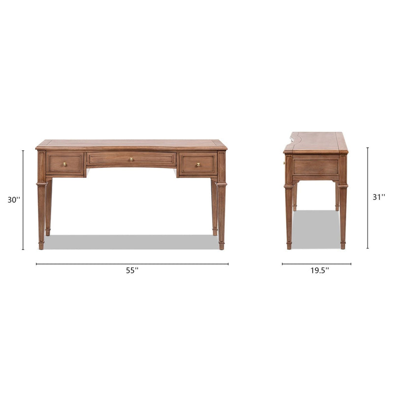 Brown Jennifer Taylor Home Dauphin 3 Drawer Executive Desk with sleek design and spacious surface, ideal for office workspace.