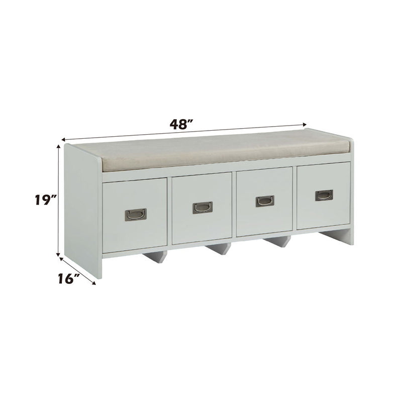Berci - Bench With Storage - Beige Fabric & White
