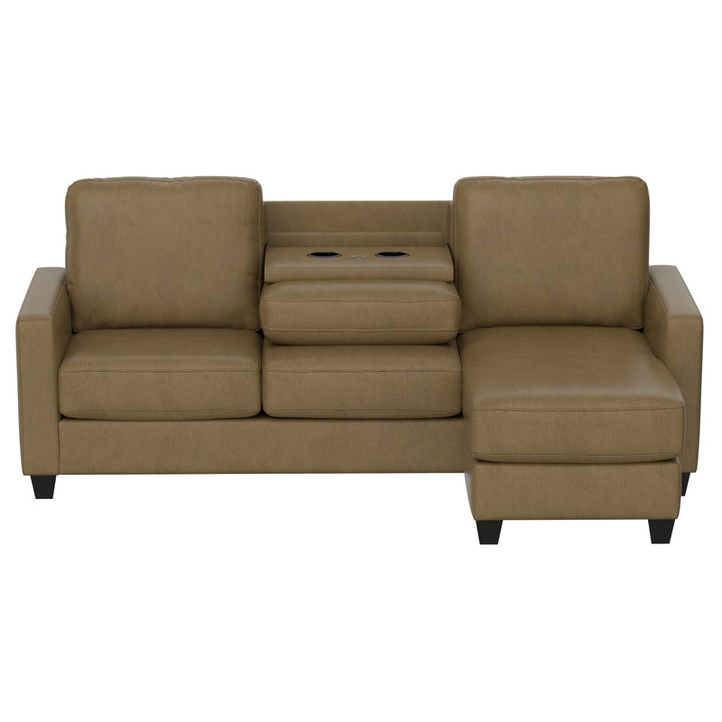 2 Piece Sofa With Chaise, Comfortable Seating For 3, Tapered Feet, USB Charging Console - Brown - R&R Furniture Gallery (Fountain Valley, CA)