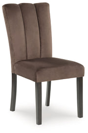 Set of two Jeshina dining upholstered side chairs in mocha with padded seats and modern design, by Signature Design by Ashley®.