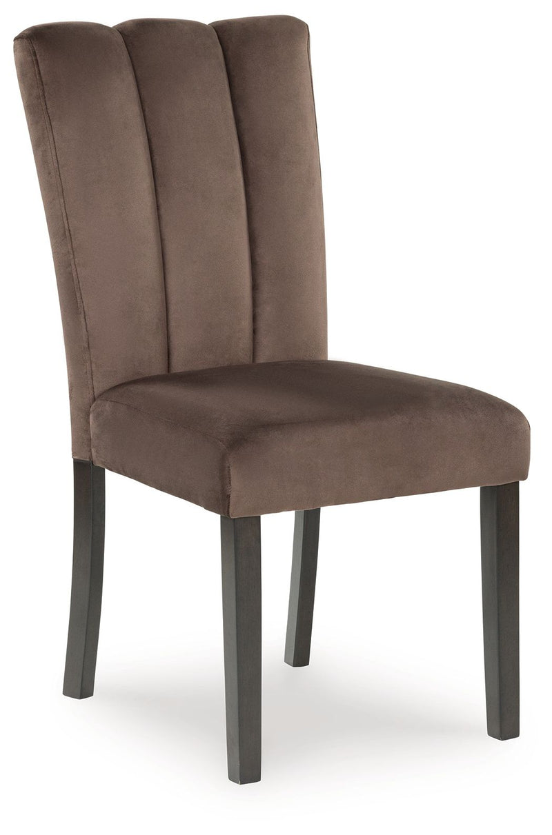 Set of two Jeshina dining upholstered side chairs in mocha with padded seats and modern design, by Signature Design by Ashley®.