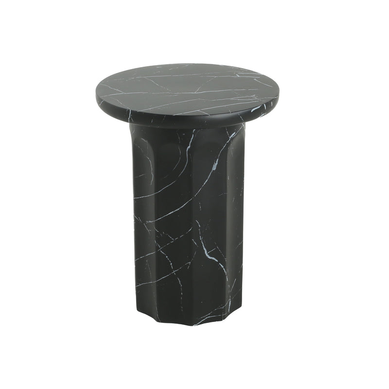 Outdoor Lightweight Concrete BMarble Effect Side Table, Living Room End Table - Black / Marble - R&R Furniture Gallery (Fountain Valley, CA)