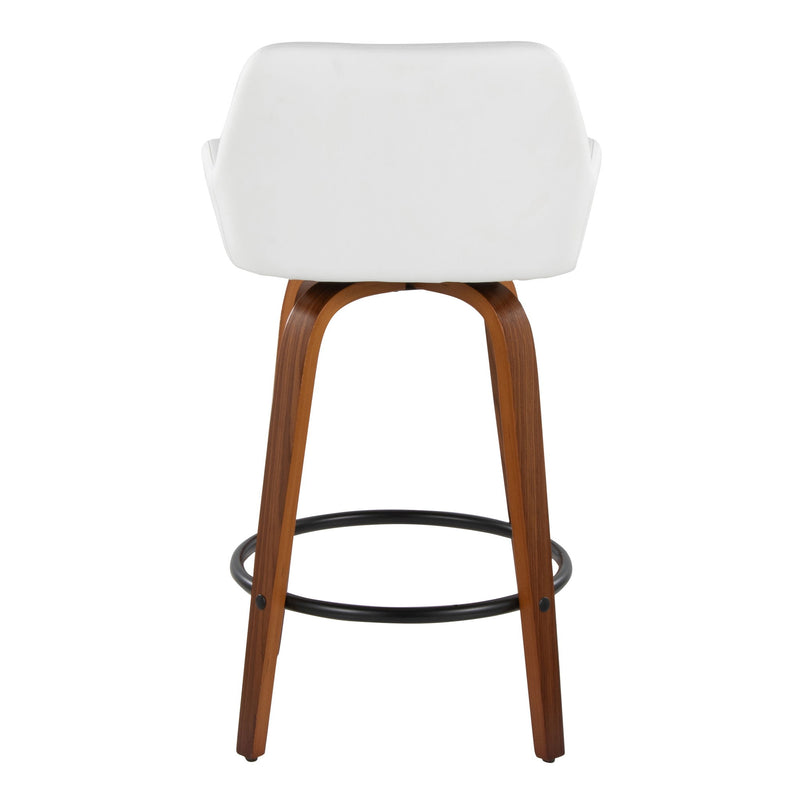 Pair of Lumi Source Daniella contemporary fixed height counter stools with swivel, round footrest, set of 2, ideal for kitchen or bar.