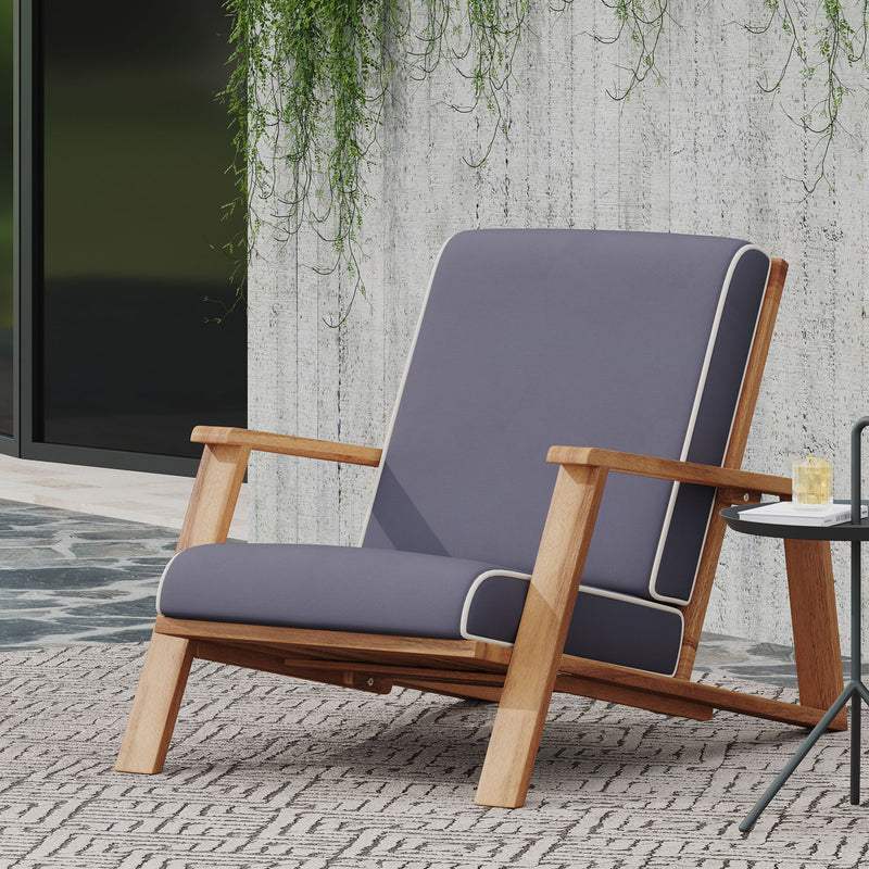 Outdoor Noble House patio lounge chair with armrests, featuring a comfortable cushioned seat and stylish design for outdoor relaxation.