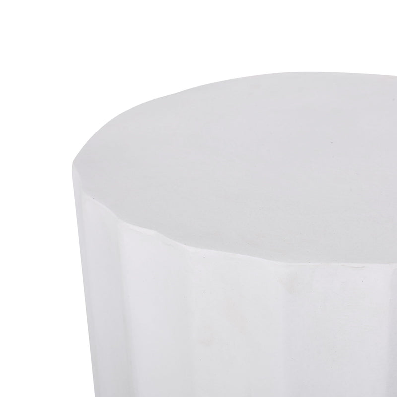 Antique white outdoor end table with scallop edge, Noble House brand, featuring a decorative curved design for patio or garden use.