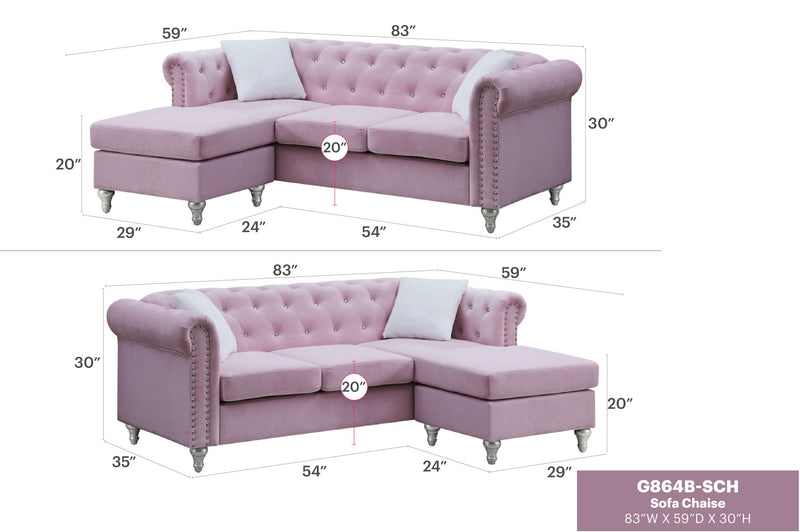 Glory Furniture Raisa sofa chaise from stationary sectionals, shown in a modern living room setting with plush upholstery.