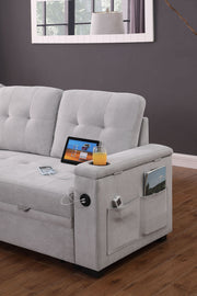 Ashlyn II - 84"W Woven Fabric Reversible Sleeper Sectional Sofa with Storage Chaise - R&R Furniture Gallery (Fountain Valley, CA)