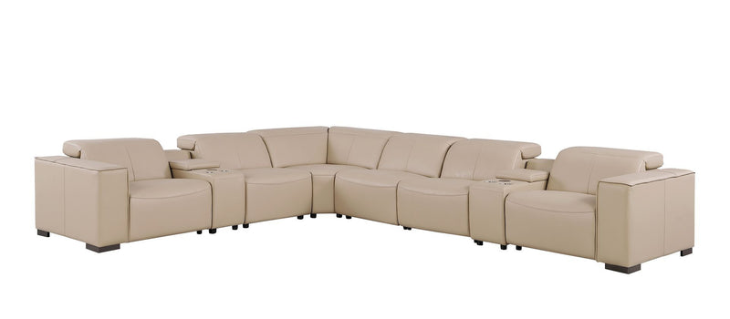 1208 - 8 Piece L Shaped Leather Sectional With 4 Power Recliners & Power Headrests