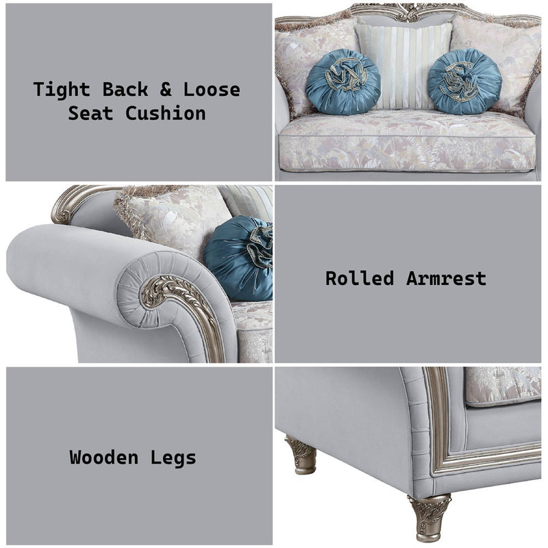 Pelumi - Loveseat With 5 Pillows - Light Gray Linen & Platinum - R&R Furniture Gallery (Fountain Valley, CA)