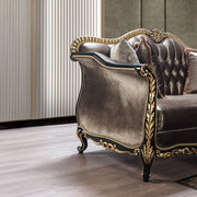 Betria - Loveseat With 4 Pillows - Light Green Velvet, Gold & Black High Gloss - R&R Furniture Gallery (Fountain Valley, CA)