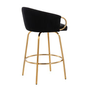 Pair of Lumi Source Claire contemporary glam counter stools with upholstered seats and sleek metal legs, set of two.