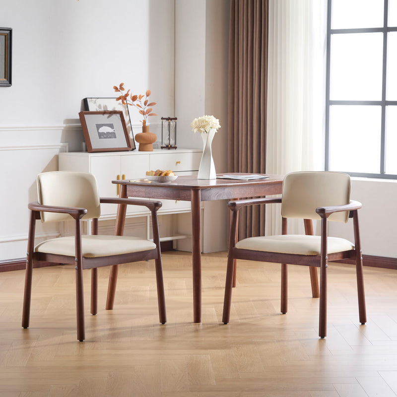 Dining Room Chairs, Ideal For Home & Kitchen (Set of 2) - Beige / Dark Walnut - R&R Furniture Gallery (Fountain Valley, CA)