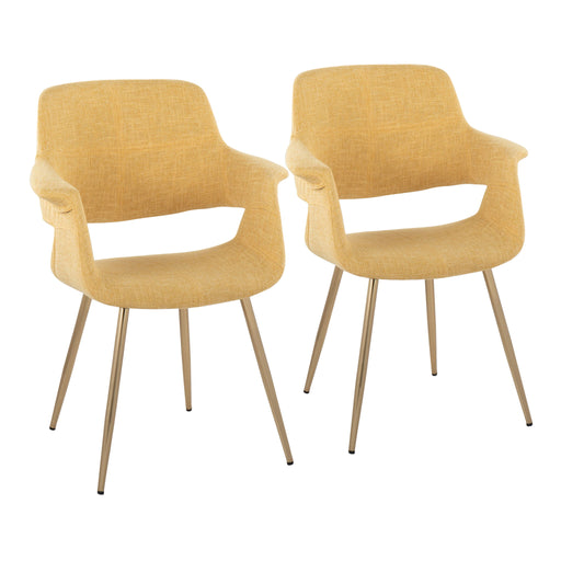 Pair of Lumi Source Vintage Flair Glam Art Deco chairs with plush upholstery and sleek wooden legs, set of two.