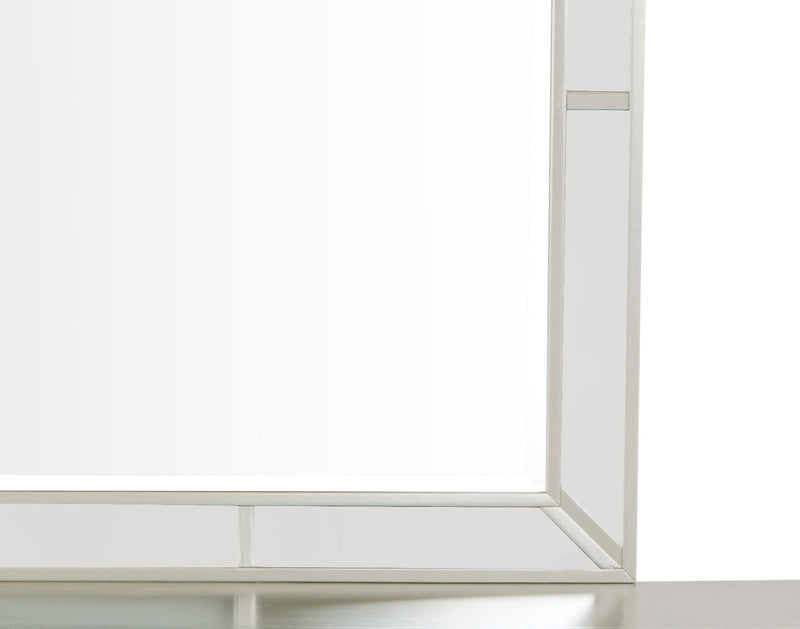Elegant contemporary mirror by Glory Furniture with a sleek, modern frame, reflecting a stylish home decor setting.