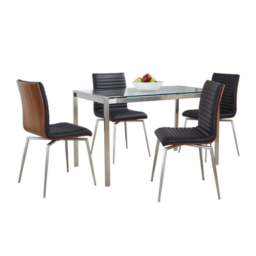 Lumi Source Fuji Mason 5-piece swivel contemporary dining set with glass tabletop and modern chairs, ideal for stylish dining rooms.