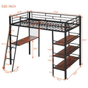 Loft Metal Bed With 3 Layers Of Shelves And Desk, Stylish Metal Frame Bed With board - R&R Furniture Gallery (Fountain Valley, CA)
