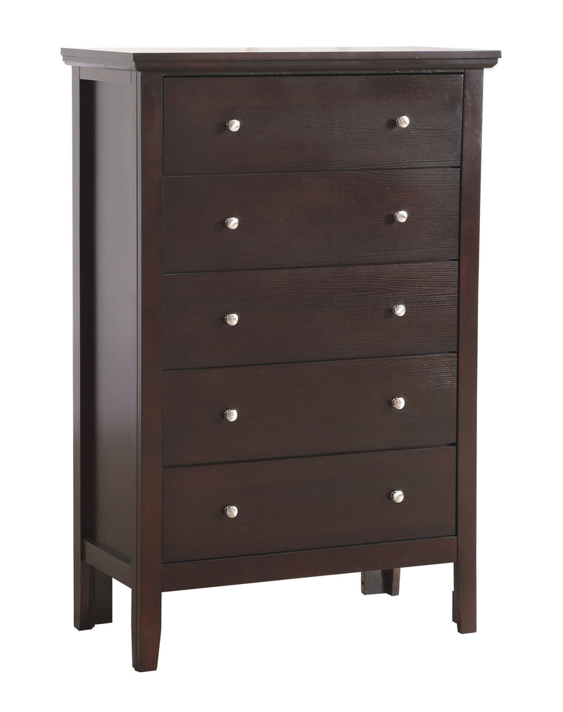 Glory Furniture Primo accent chest with wood finish, featuring a sleek design and storage drawers for stylish home organization.