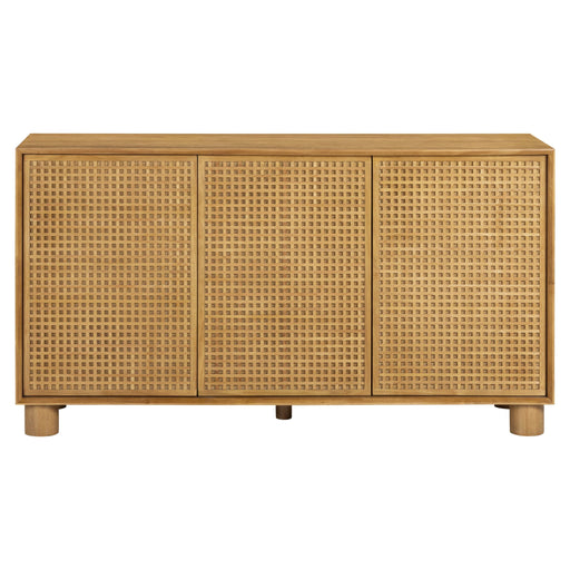 TOV Furniture Miles 3-door sideboard in natural wood finish with sleek modern design and metal handles.