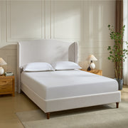 Hannah - Upholstered Wingback Bed Size / Tall Headboard Upholstered King Bed / Premium Textured Look / Minimalist Designs / No Box Spring Needed - R&R Furniture Gallery (Fountain Valley, CA)