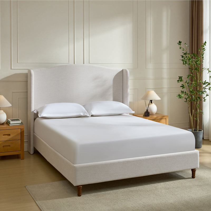 Hannah - Upholstered Wingback Bed Size / Tall Headboard Upholstered King Bed / Premium Textured Look / Minimalist Designs / No Box Spring Needed - R&R Furniture Gallery (Fountain Valley, CA)