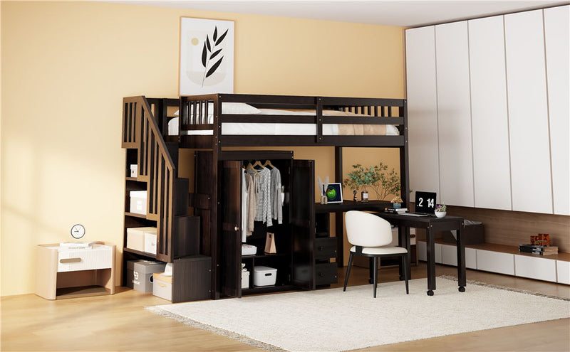 Loft Bed With Stairs, Bookshelf, Drawers, Desk & Wardrobe, Space Saving Multifunctional Furniture - R&R Furniture Gallery (Fountain Valley, CA)