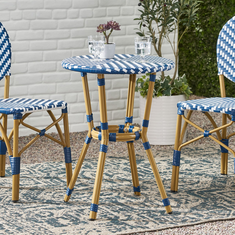 French Bistro Table Outdoor Elegance - White / Blue - R&R Furniture Gallery (Fountain Valley, CA)
