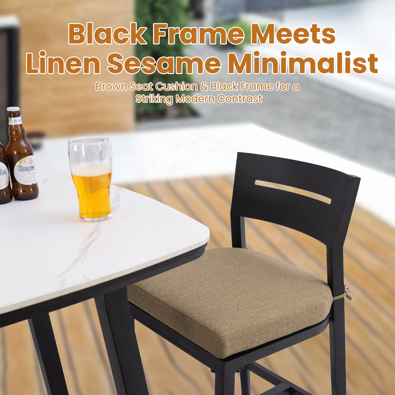 Set of 2 Life Outside modern outdoor bar stools with backrests and footrests, featuring sleek design and sturdy construction.