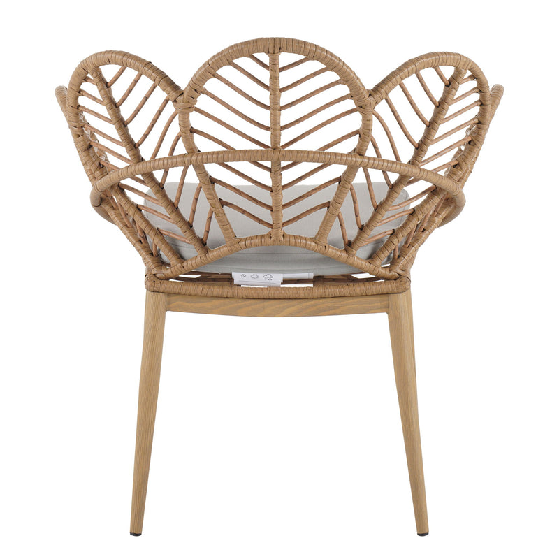Kirk - Outdoor Wicker Peacock Shape Papasan Style Chair, Teak Finished Leg (Set of 2) - Beige / Light Brown / Light Teak - R&R Furniture Gallery (Fountain Valley, CA)