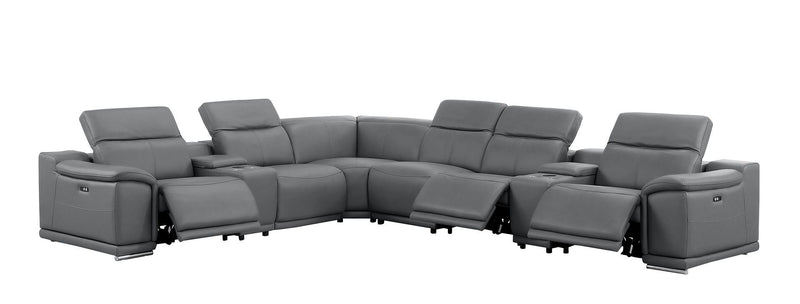 2679 - 8-Piece L-Shaped Power Reclining Sectional In Genuine Leather (3 Recliners)