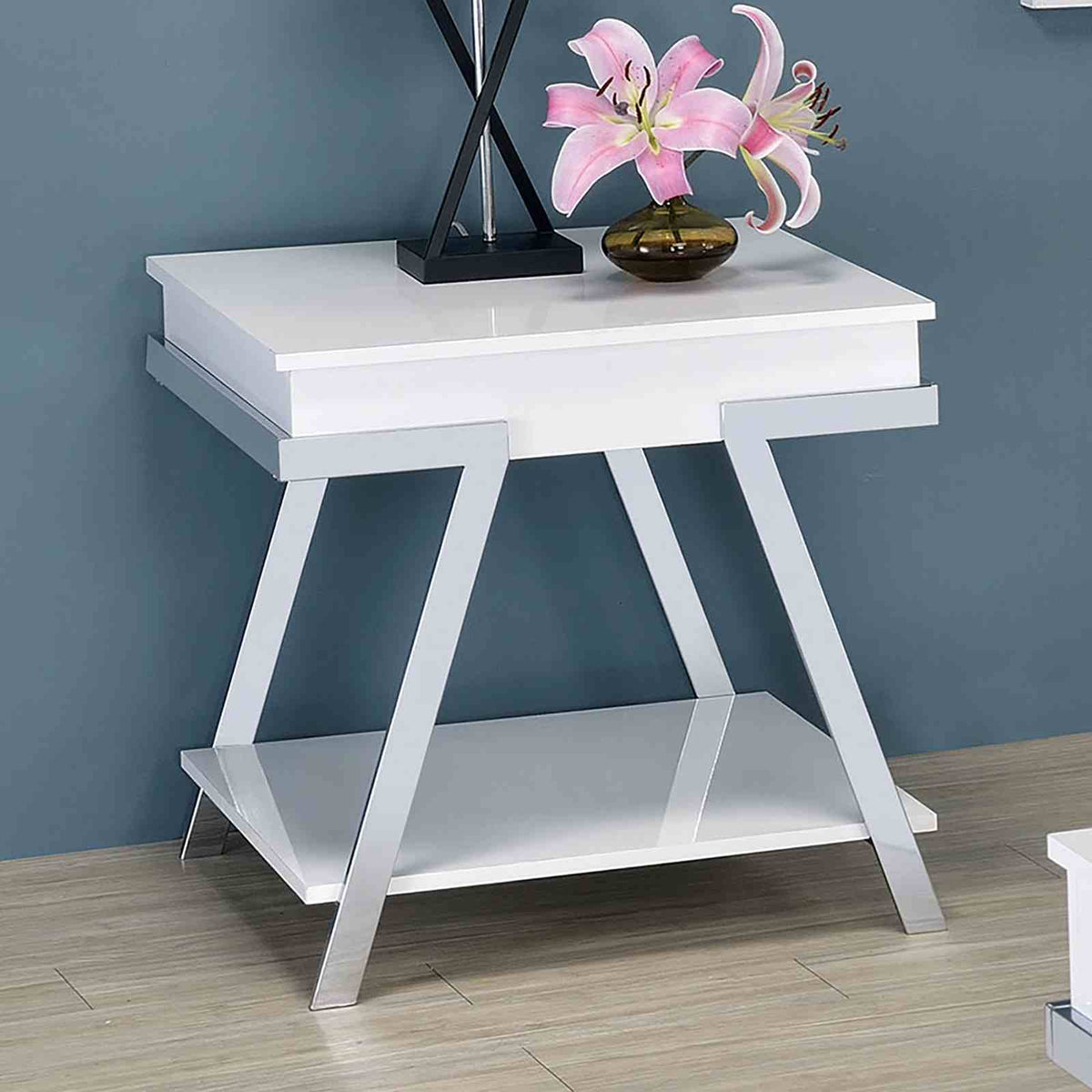 Titus - End Table, White/Chrome