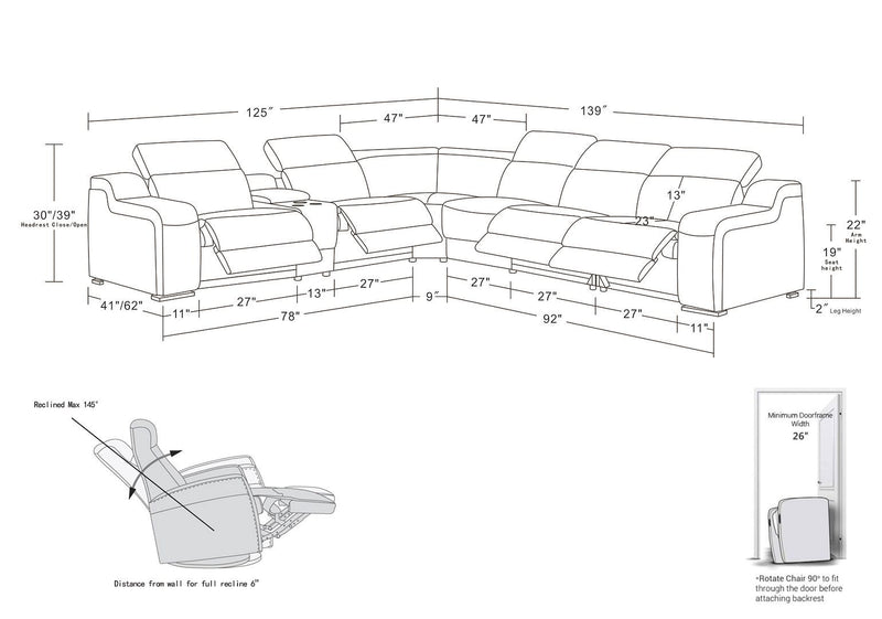 1116 - 7-Piece L-Shaped Sectional Sofa In With 4 Power Recliners & Power Headrests