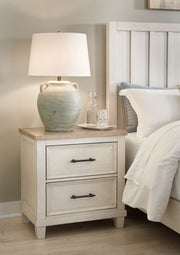 Shaybrock - Two Drawer Night Stand - Antique White / Brown - R&R Furniture Gallery (Fountain Valley, CA)