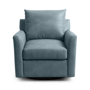 Classic Home Olivia swivel chair with plush beige upholstery and wooden base, designed for comfortable seating and modern style.