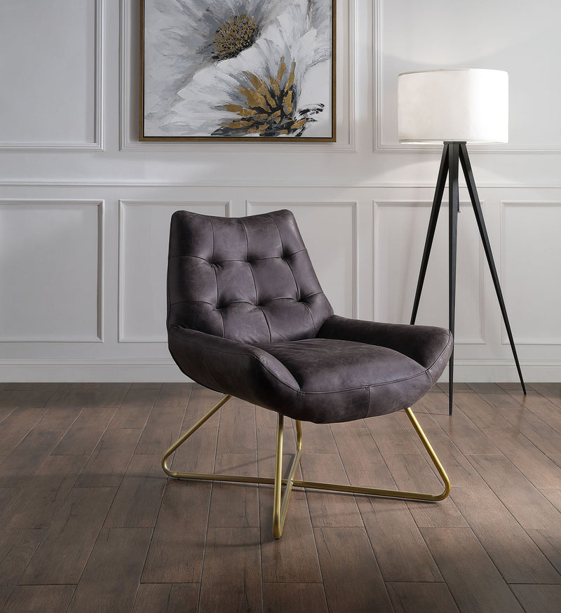 Dhalsim - Accent Chair - Antique Ebony Top Grain Leather - R&R Furniture Gallery (Fountain Valley, CA)