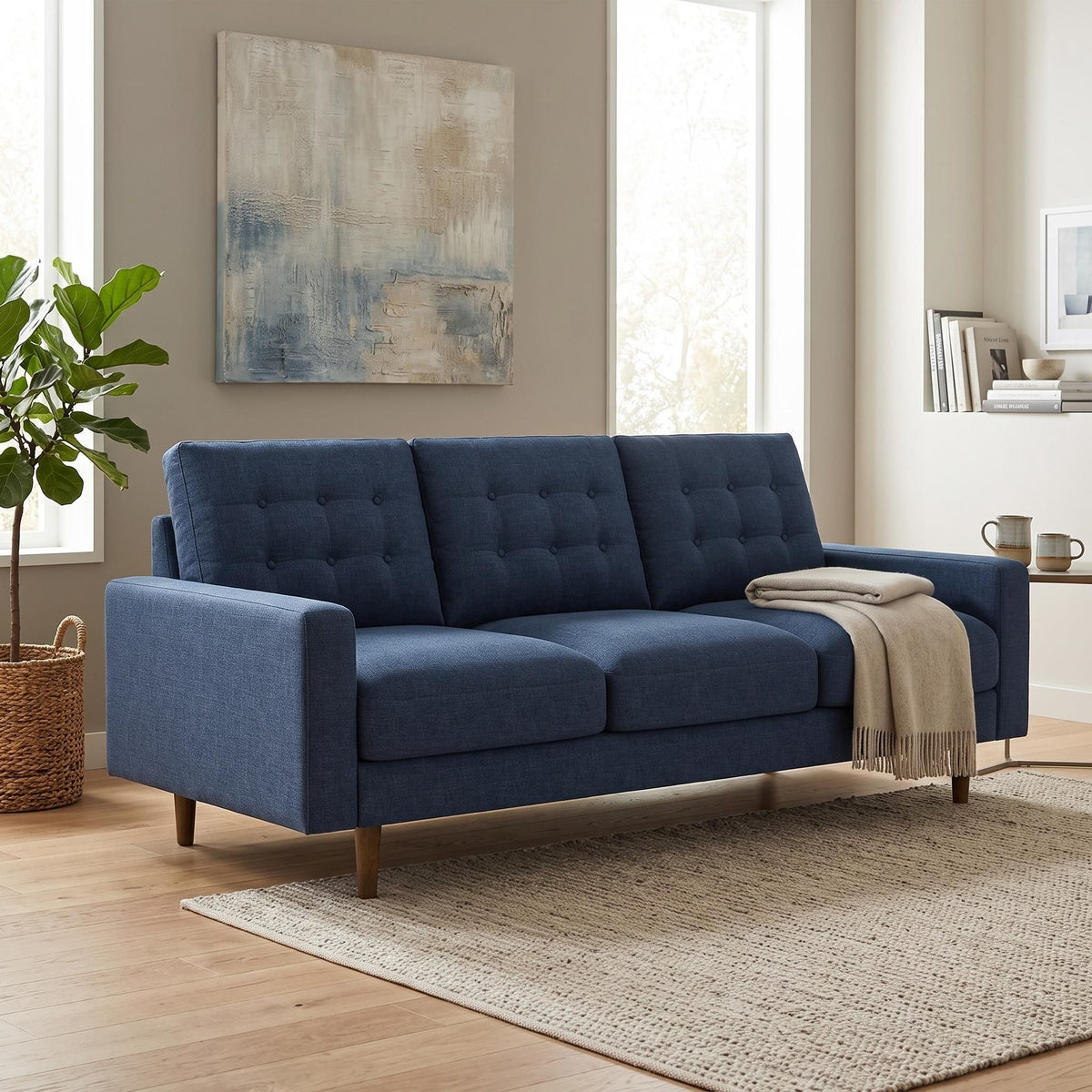 3 Seat Sofa Couch With Tufted Back Upholstered Couch For Living Room