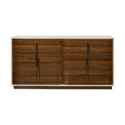 Michael Amini Pavira dresser and mirror set with elegant wood finish and modern design, showcasing the dresser's drawers and matching mirror.