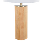 Contemporary Ash and Antique Brass Cylinder Table Lamp by Lumi Source with white shade, modern design, and sleek finish.